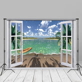 Aperturee - Wooden Boat And Beach Window Summer Backdrop For Photo